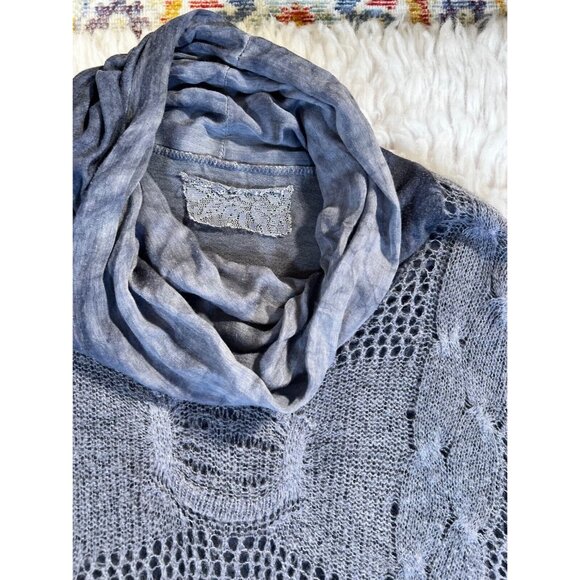 Lace The Label Sweater Mohair Med Blue Lagenlook Cowl Neck Roll Tab Layered - Picture 12 of 14